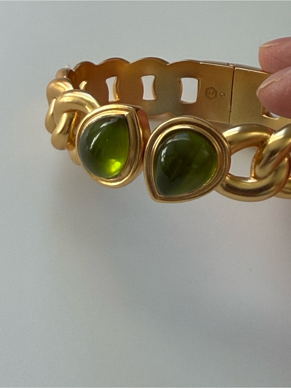 NWOT Julie Vos Gold-Tone Bracelet with Green Cabochons - Picture 6 of 11